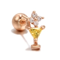 Rose gold cocktail glass stud earring with yellow triangle zircon and screw back - Martini Cup / Rose Gold