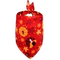Bandana rouge de Thanksgiving pour chien avec motifs dinde, citrouille et feuilles - Impression de Dinde sur Fond Rouge