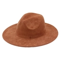 Classic brown wide brim suede fedora hat with elegant stitched edge for unisex outdoor style - Khaki