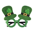 Occhiali da festa verdi glitterati per San Patrizio con cappelli a cilindro e trifogli - Doppio Cappello