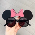 Kids funny sunglasses with round mouse ears and a pink bow in black frames - Minnie Style Pink