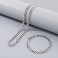 Ensemble collier et bracelet maille gourmette en acier inoxydable argenté style urbain - 6mm / 20cm / Acier