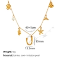 18K gold-plated stainless steel necklace with ocean charms and pearl letter U - Letter U (XL206)