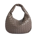 Borsa hobo marrone in pelle PU intrecciata con motivo intrecciato e manico - Grigio