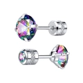Boucles d'oreilles clous en zircone arc-en-ciel avec monture argentée à quatre griffes - 2mm / 1 Pièce / Acier Zircone AB