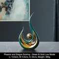 Modern green and gold ceramic phoenix abstract art sculpture for home decor, 24cm height - Phoenix Flight - Green Gold Short