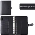 A6 Macaron PU leather binder in black with 6-ring metal clip and multiple card slots - Hardcover Black Shell