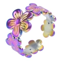 Adjustable rainbow floral ring with continuous flower patterns in colorful gradient steel - Colorful