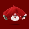 Red wool beret with 3D Santa Claus decoration plus white snowflake and star embroidery - M (56-58cm) / Red