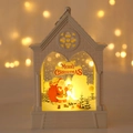 Detalle de farol navideño con motivo de Papá Noel y fondo bokeh de luz LED cálida - Santa Claus / Beige