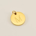 Gold stainless steel round pendant featuring a polished mirror finish and letter M engraving - Letter M (XRS-1456) / Gold