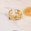 Vintage gold stainless steel open ring with turquoise stone inlay for women - Round Turquoise Vintage Style (4#)
