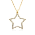 Detailed view of a gold pentagram pendant necklace with micro-pave cubic zirconia crystals - Hollow Pave Rhinestone Style (F088)