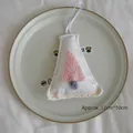 White fabric triangle ornament with pink plush tree pattern and delicate lace trim - Tree with Lace-White