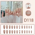 French long trapezoid nude press-on nails with bow and diamond accents D118 model - D118 (Glue Type)