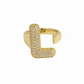 18k gold plated balloon bubble letter L open ring with sparkling cubic zirconia stones - Letter L / Gold