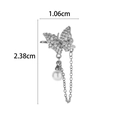 Detailed view of butterfly ear cuff with micro-paved zircons and a white pearl drop charm - 7# Silver (Butterfly Pearl Long Tassel)