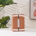 Brown kraft paper gift bag featuring white football stitching print and sturdy white handles - Brown Rugby Stitching Style