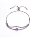 Elegant double-layered silver bracelet with purple zircon flower and sliding closure - Platinum Purple Zircon