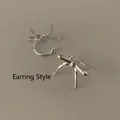 Minimalist silver bow-shaped S925 sterling silver earrings for women in earring style - EH0580/Silver Linear Bow Stud