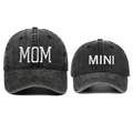 Washed black baseball caps with embroidered MOM and MINI lettering for parents and kids - Black (Set)