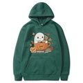 Sweat à capuche d'Halloween vert foncé avec motif de citrouille et fantôme lisant un livre - Vert Foncé