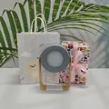 Portable gray folding LED lantern lamp with wood handle in gift box and bear carry bag - Bear Bag + Cupid Gift Wrap / Gray