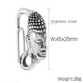 Silver Buddha head keychain clasp in stainless steel measuring 45x25mm and 26g weight - Buddha Head Style (KLJ8561-KJX)