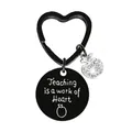 Teacher appreciation gift keychain with black heart clip and rhinestone apple charm - JSYZ009 Teaching is a work of Heart / Black