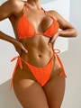 Bikini arancione a costine due pezzi con top a triangolo e slip con lacci laterali - S / Top E Pantaloni / Arancione