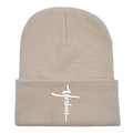 Beige Strickmütze mit Yeshua-Stickerei und feiner Textur für Damen und Herren - Beige