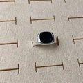 Silver S925 sterling silver signet ring featuring a sleek black rectangular face inlay - Black Rectangular Style (JZ0089)