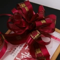Red satin gift bow with golden Xi character and cloud patterns for wedding decor - Ball Flower Heart Double-Happiness Wine Red 5Pcs/Pack