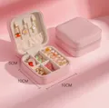 Portable cherry pink PU leather jewelry travel organizer with necklace hooks, 10x10x5cm - Sakura Pink