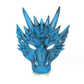 3D ultra-light blue dragon mask for Halloween cosplay with realistic scales and horns - One Size / Blue
