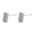 Detailed view of silver-tone rectangular stud earrings with shimmering zircon pavé - VE861 Rectangle / Silver