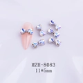 Bowknot heart nail art rhinestones AB color with silver base size 11x5mm MZH-8083 - White Moonlight Silver Base Bow (8083)