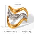 Three-layer wavy mixed metal ring dimensions showing 2.04cm width and 2.9g weight - Gold and Silver Bicolor Wave Style (HC-R30357-GS-2)