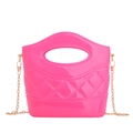 Mini borsa a secchiello in PVC rosa neon con motivo trapuntato e catena dorata - Rosa Rosso