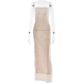 Dettaglio di elegante abito a fascia con paillettes color champagne e tulle - M / Bianco (Champagne)
