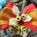 Christmas bow decoration with red and gold ribbon, festive bells and golden leaf accent - Bow with Two Bells Style 3