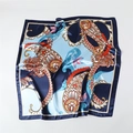 Blue and gold paisley satin square scarf with intricate floral patterns for women - 90x90cm / Blue (FT265-4)
