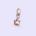Hip-hop white cartoon rabbit and rainbow cloud enamel keychain in golden finish - Carrot Rainbow Rabbit