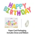 16-inch macaron happy birthday foil letter balloons set with straw and ribbon - Macaron Color Happy Birthday