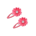 Set of two pink fabric flower hair clips with sparkling rhinestone center and ribbon wrap - Watermelon red