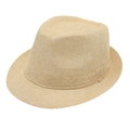 Classic beige straw fedora hat for summer beach outings with woven texture and hat band - M (56-58cm) / Apricot