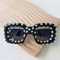 Lunettes de soleil noires pour enfants avec strass colorés et protection UV400 - Noir