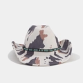 Detail of western cow print cowboy hat featuring ethnic beaded band and turquoise accents - Cow Print with Black Woven Turquoise Band (4#)