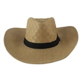 Cappello da cowboy in paglia marrone chiaro da uomo con tesa larga e nastro decorativo - Taglia Unica 58cm Circonferenza / Falda Larga Quadrato Cachi