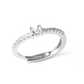 Silver open ring featuring letter M charm with pavé crystal accents for women - M